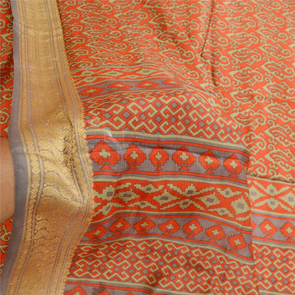 Sanskriti Vintage Sarees Red Printed 100% Pure Silk Sari Floral 5yd Craft Sustainable Fabric