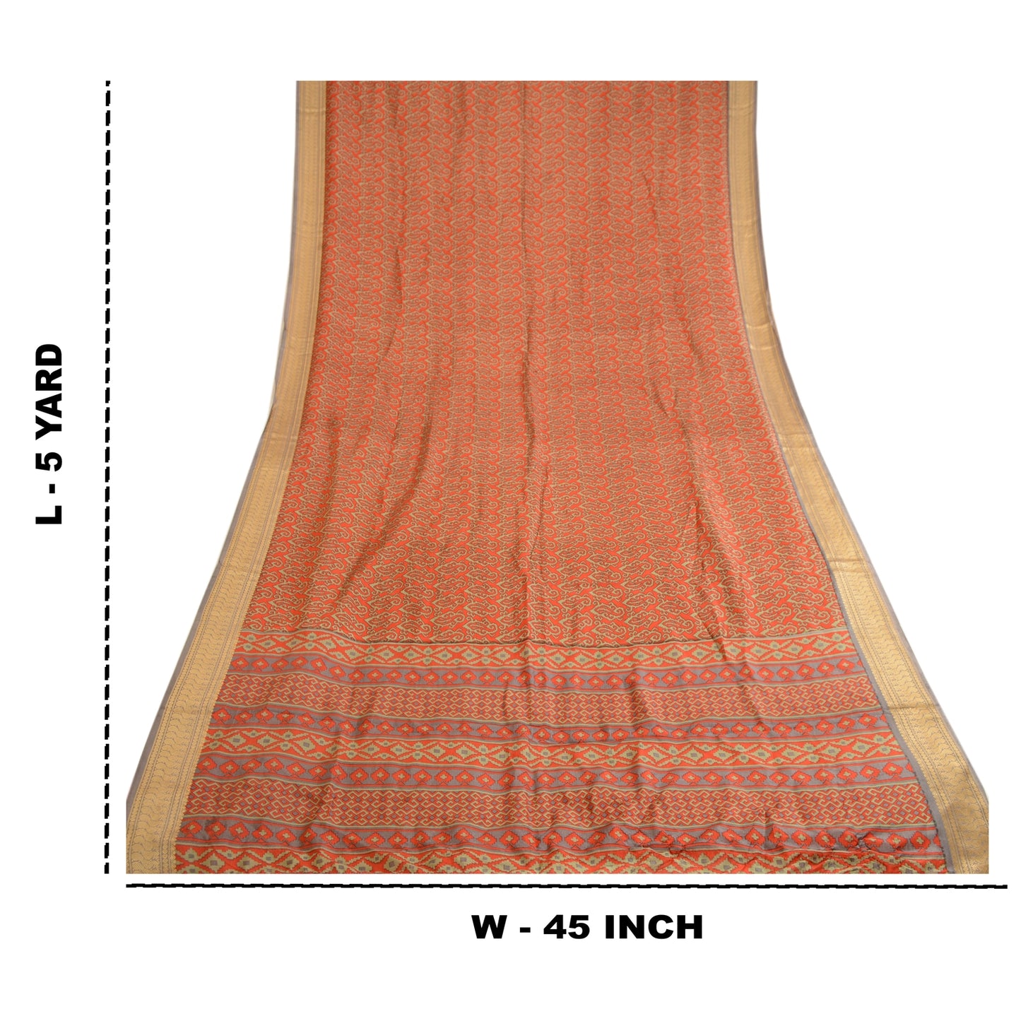 Sanskriti Vintage Sarees Red Printed 100% Pure Silk Sari Floral 5yd Craft Sustainable Fabric