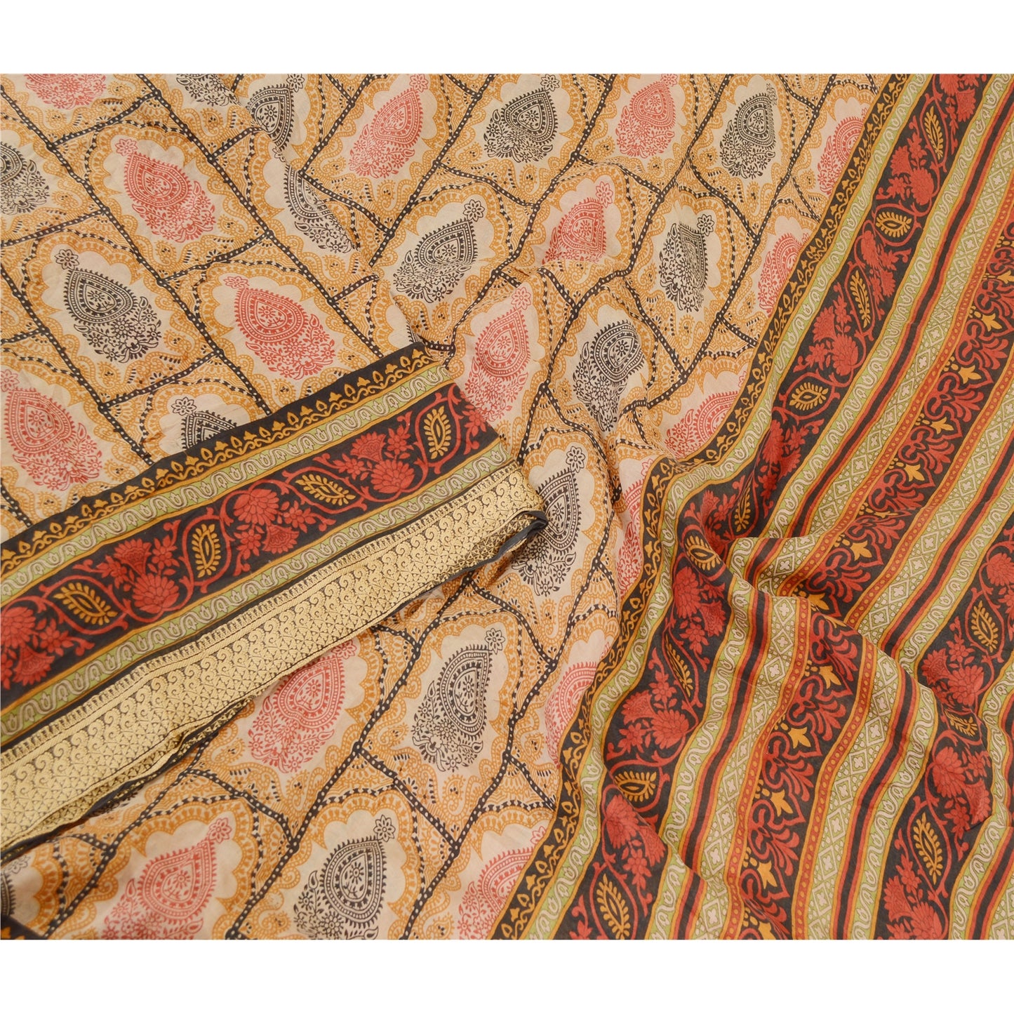 Sanskriti Vintage Sarees Multi Indian Printed Pure Silk Sari Floral Craft Sustainable Fabric