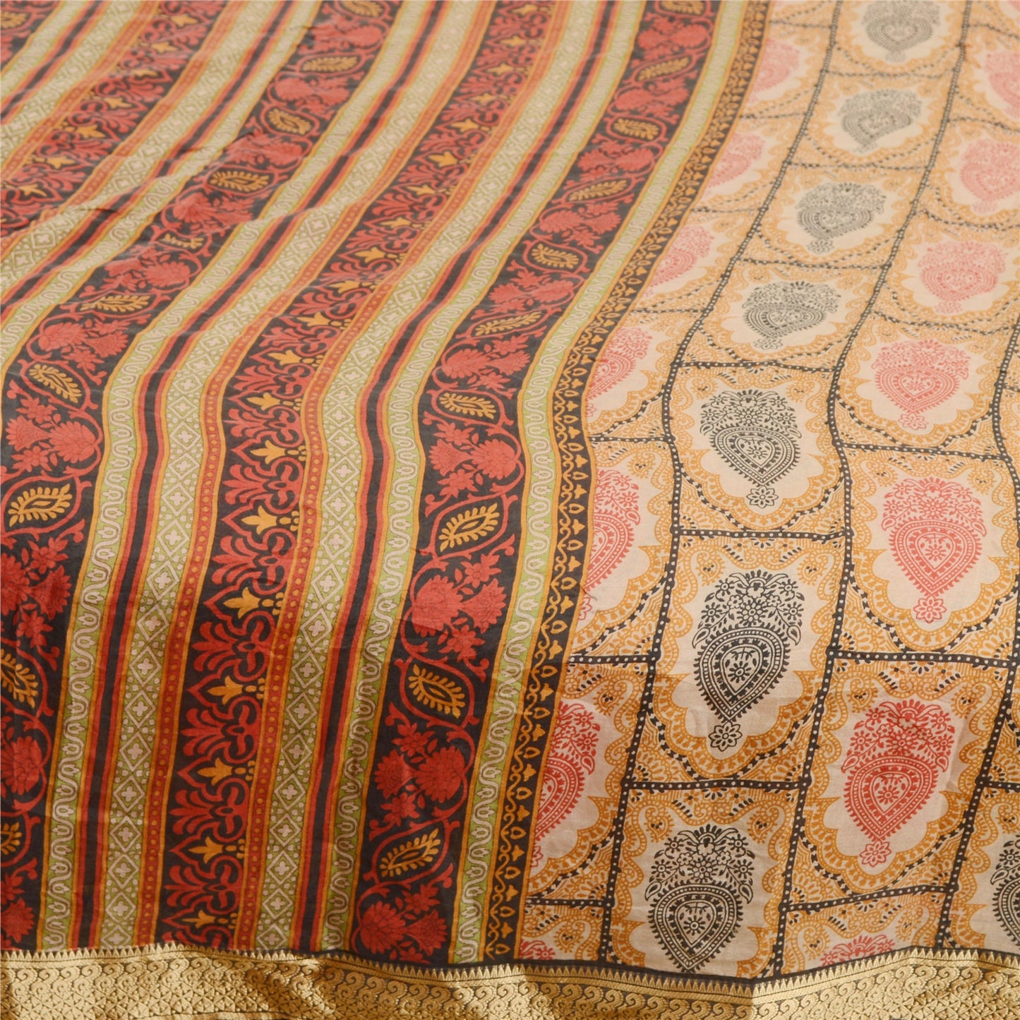 Sanskriti Vintage Sarees Multi Indian Printed Pure Silk Sari Floral Craft Sustainable Fabric