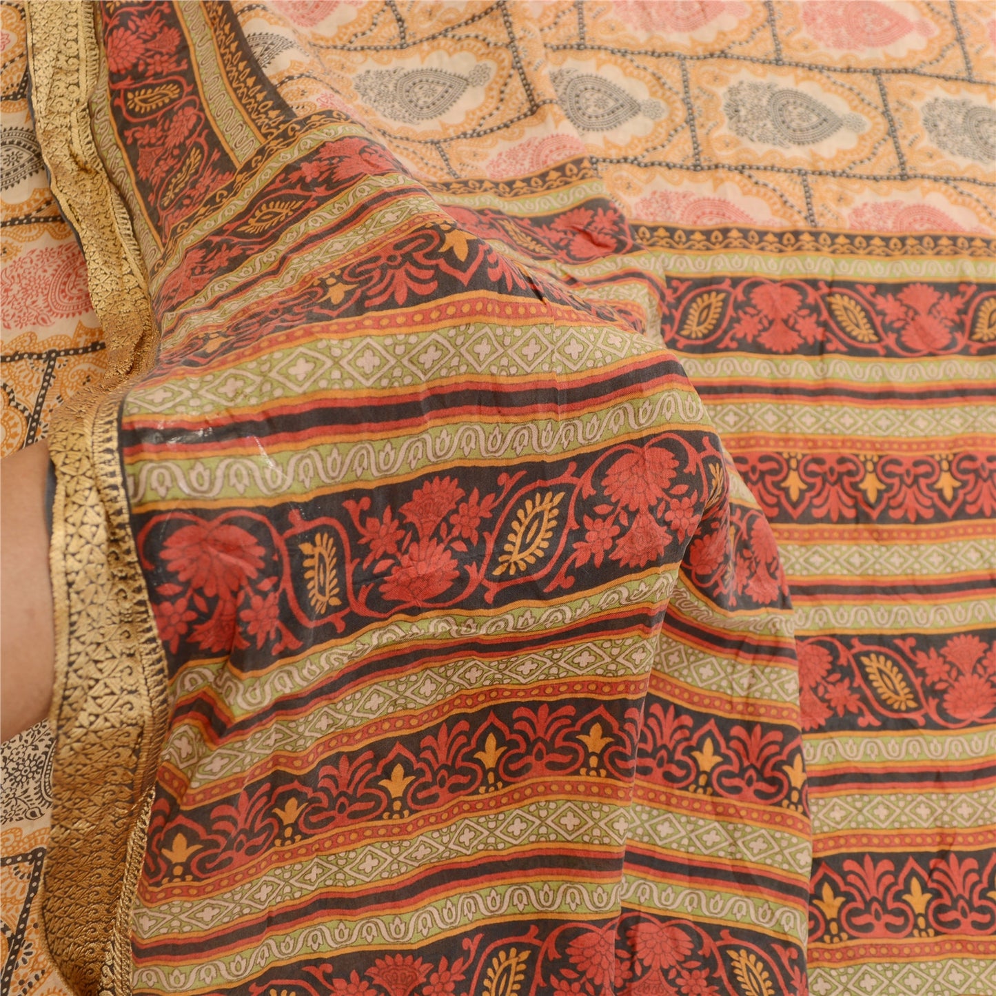 Sanskriti Vintage Sarees Multi Indian Printed Pure Silk Sari Floral Craft Sustainable Fabric