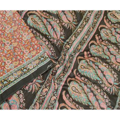 Sanskriti Vintage Sarees Dark Red Blend Silk Printed Sari Floral Craft Sustainable Fabric