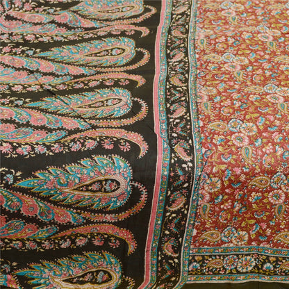 Sanskriti Vintage Sarees Dark Red Blend Silk Printed Sari Floral Craft Sustainable Fabric