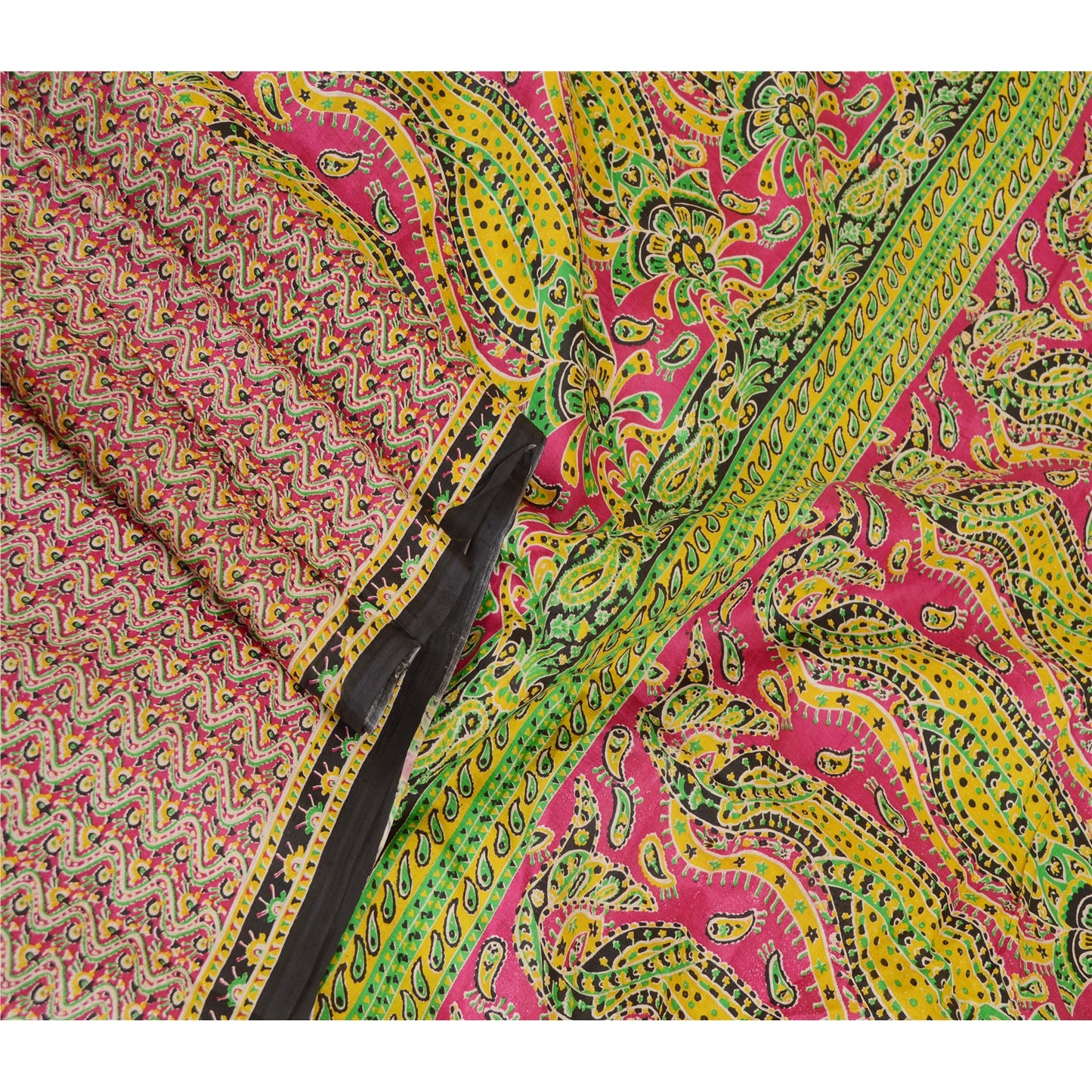 Sanskriti Vintage Sarees Pink Pure Silk Printed Sari Floral Soft Craft Sustainable Fabric