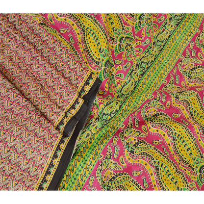 Sanskriti Vintage Sarees Pink Pure Silk Printed Sari Floral Soft Craft Sustainable Fabric