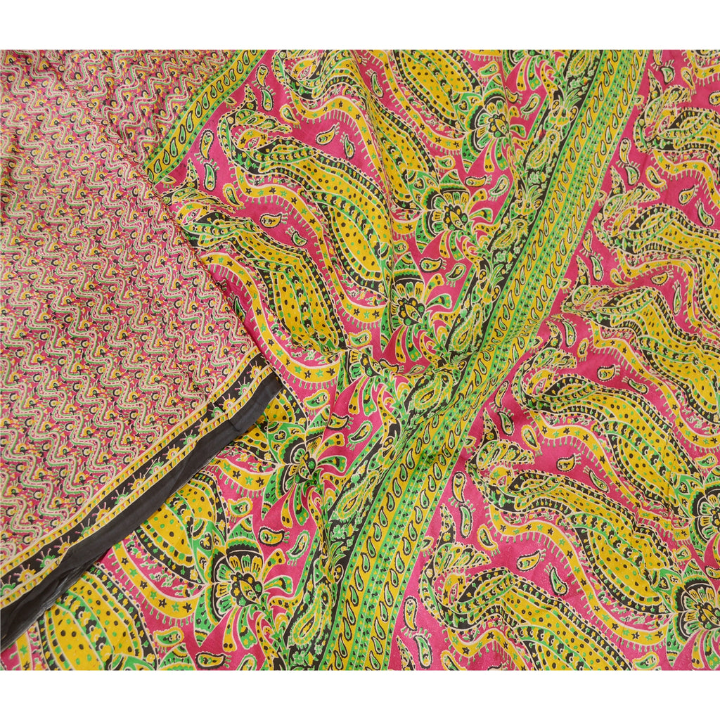 Sanskriti Vintage Sarees Pink Pure Silk Printed Sari Floral Soft Craft Sustainable Fabric