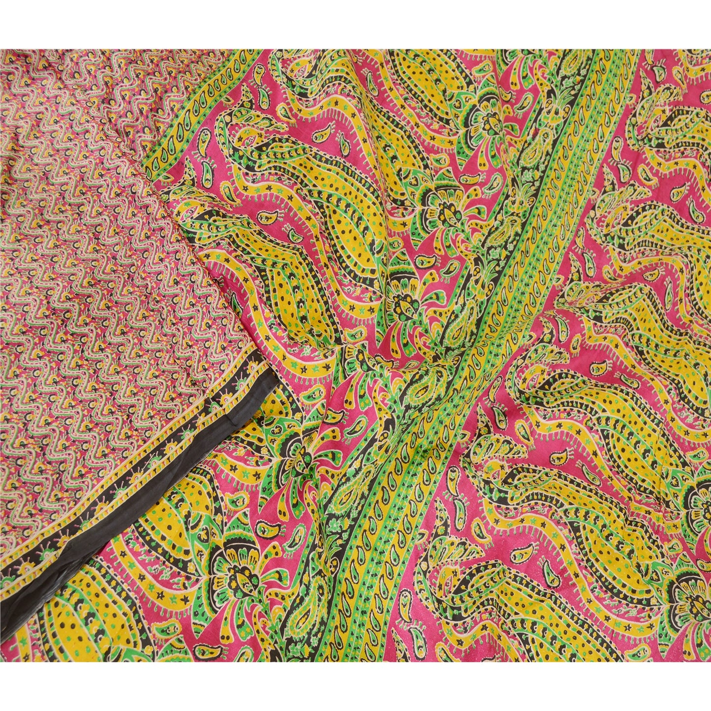 Sanskriti Vintage Sarees Pink Pure Silk Printed Sari Floral Soft Craft Sustainable Fabric