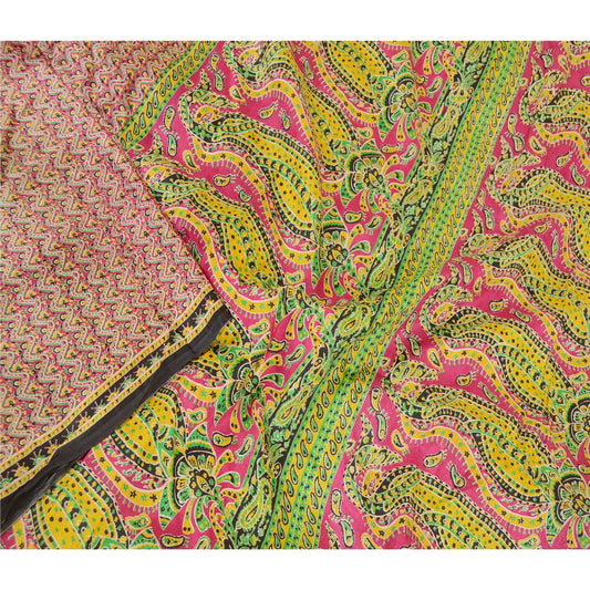 Sanskriti Vintage Sarees Pink Pure Silk Printed Sari Floral Soft Craft Sustainable Fabric