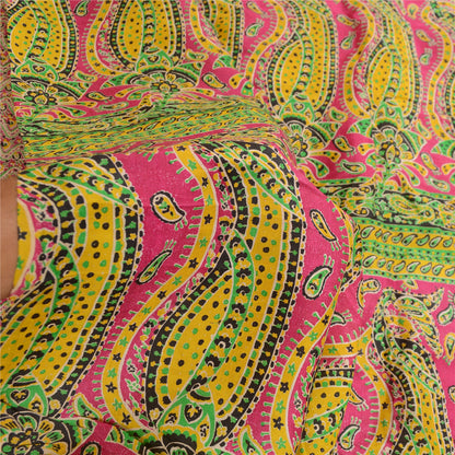 Sanskriti Vintage Sarees Pink Pure Silk Printed Sari Floral Soft Craft Sustainable Fabric
