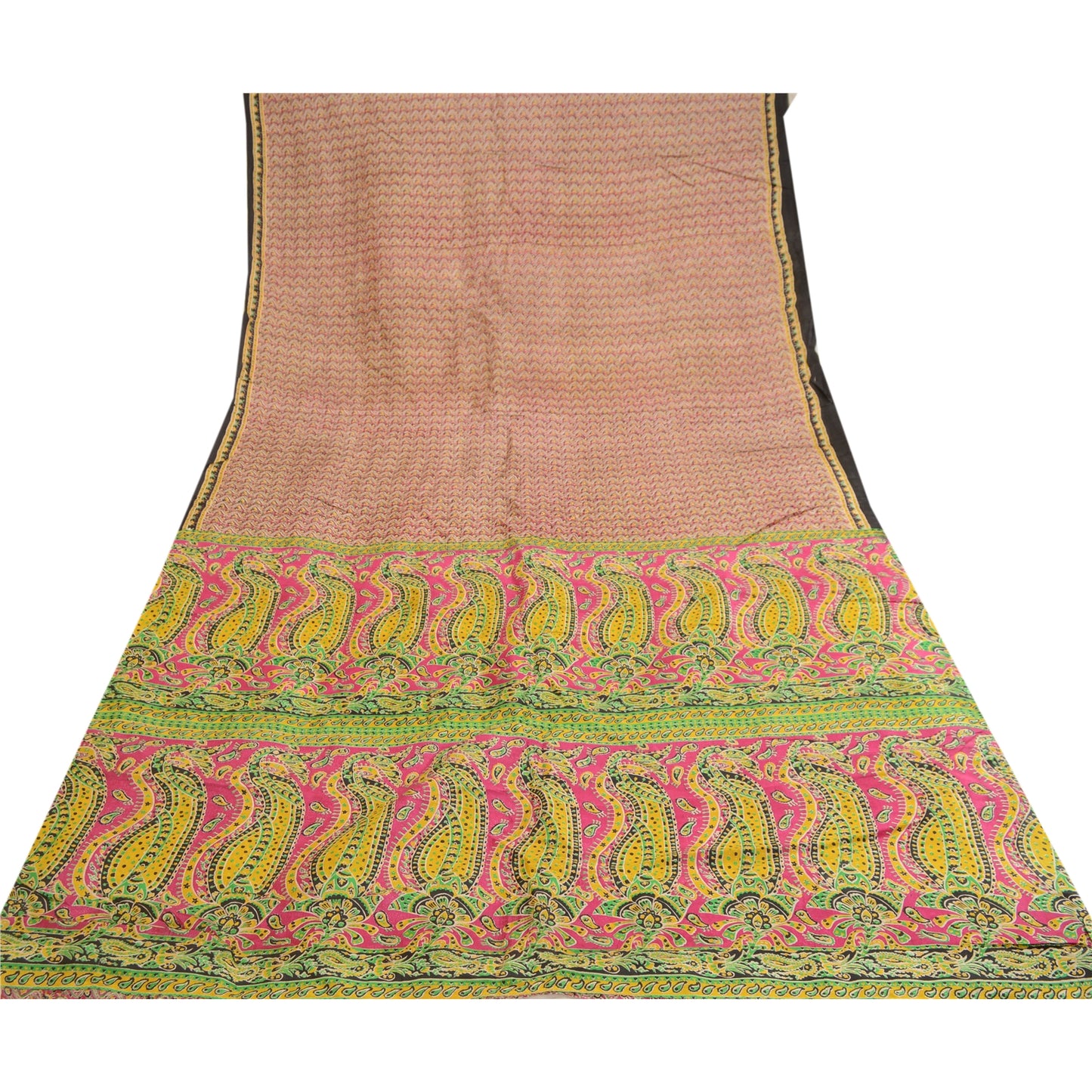Sanskriti Vintage Sarees Pink Pure Silk Printed Sari Floral Soft Craft Sustainable Fabric
