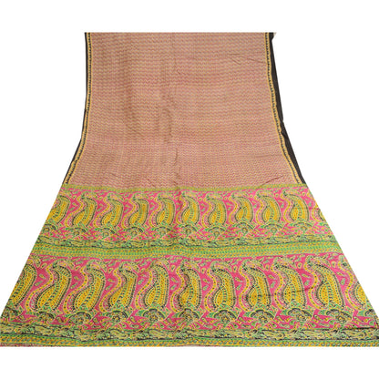 Sanskriti Vintage Sarees Pink Pure Silk Printed Sari Floral Soft Craft Sustainable Fabric