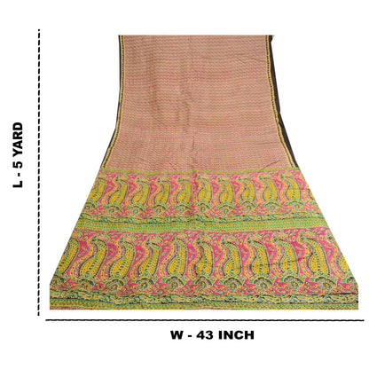 Sanskriti Vintage Sarees Pink Pure Silk Printed Sari Floral Soft Craft Sustainable Fabric