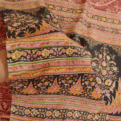 Sanskriti Vintage Sarees Dark Red Indian Pure Silk Printed Sari 5yd Craft Sustainable Fabric
