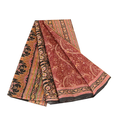 Sanskriti Vintage Sarees Dark Red Indian Pure Silk Printed Sari 5yd Craft Sustainable Fabric