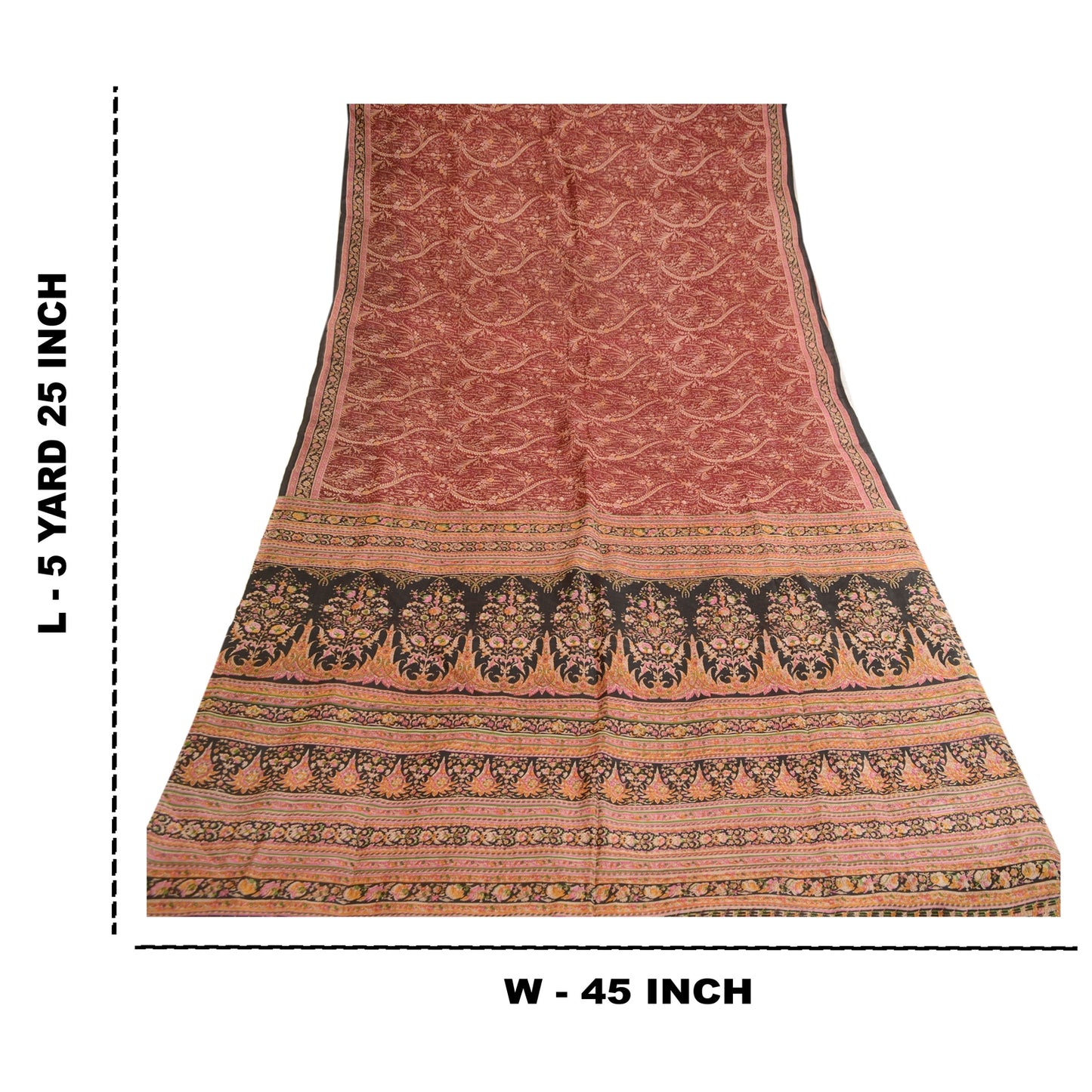 Sanskriti Vintage Sarees Dark Red Indian Pure Silk Printed Sari 5yd Craft Sustainable Fabric