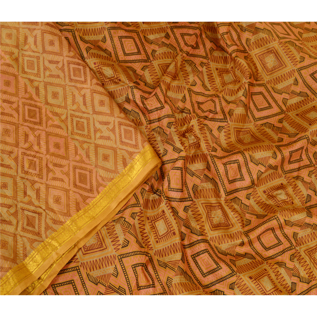 Sanskriti Vintage Sarees Multi Printed Pure Silk Zari Border Sari Craft Fabric