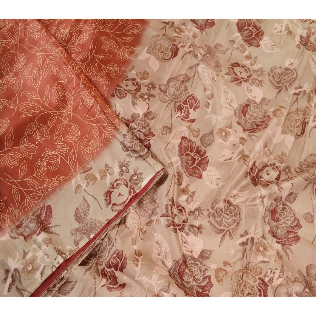 Sanskriti Vintage Sarees Orange Printed Pure Silk Sari Floral Soft Craft Fabric