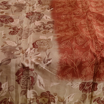 Sanskriti Vintage Sarees Orange Printed Pure Silk Sari Floral Soft Craft Sustainable Fabric