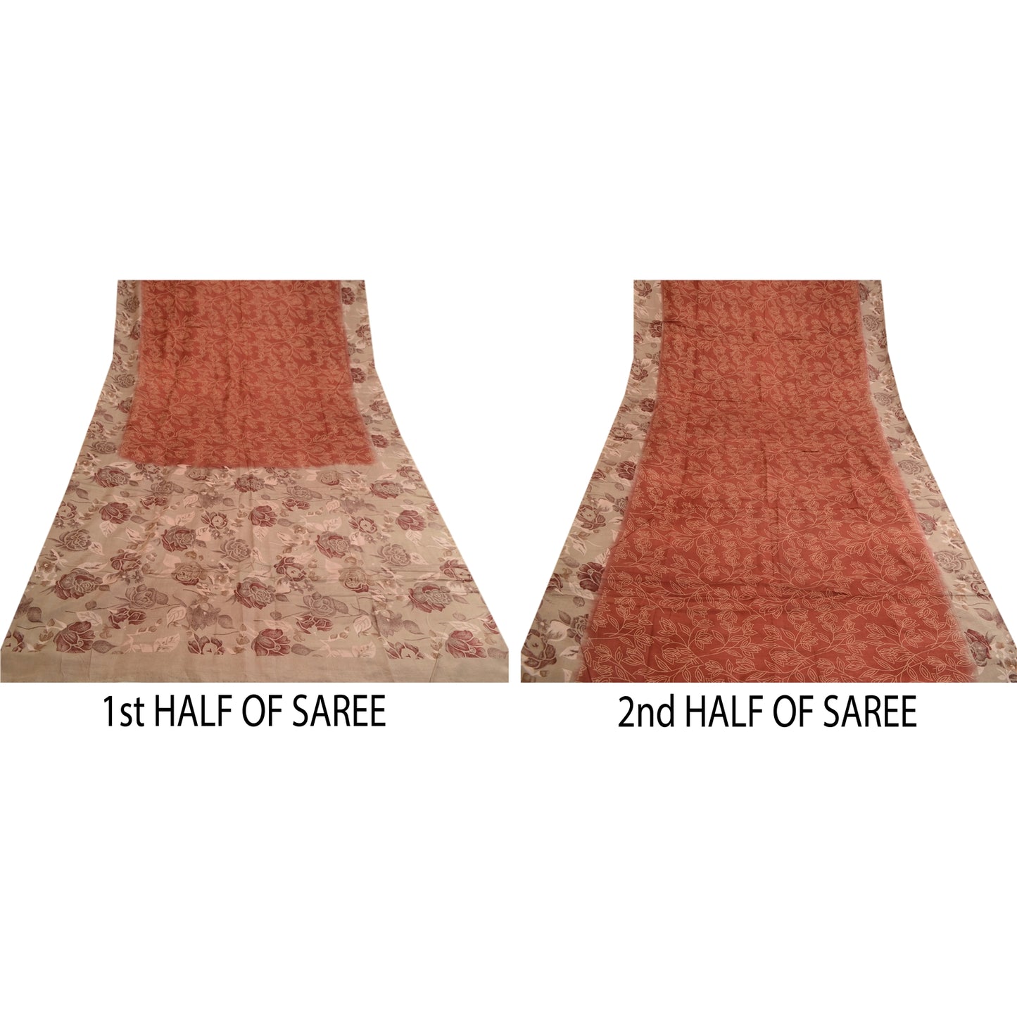 Sanskriti Vintage Sarees Orange Printed Pure Silk Sari Floral Soft Craft Sustainable Fabric