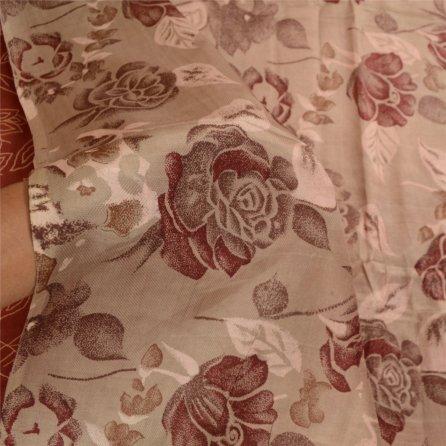 Sanskriti Vintage Sarees Orange Printed Pure Silk Sari Floral Soft Craft Sustainable Fabric