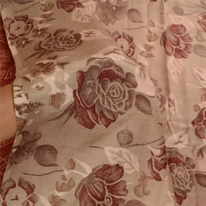 Sanskriti Vintage Sarees Orange Printed Pure Silk Sari Floral Soft Craft Sustainable Fabric