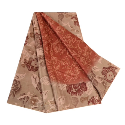 Sanskriti Vintage Sarees Orange Printed Pure Silk Sari Floral Soft Craft Sustainable Fabric