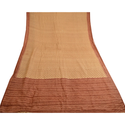 Sanskriti Vintage Sarees Cream Printed Pure Silk Sari Floral Soft Craft Sustainable Fabric