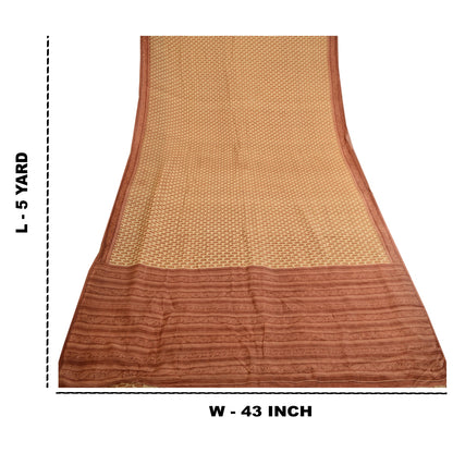 Sanskriti Vintage Sarees Cream Printed Pure Silk Sari Floral Soft Craft Sustainable Fabric