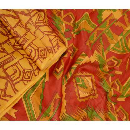 Санскритские винтажные сари желтое сари из чистого шелка с принтом 5 ярдов цветочная ткань для рукоделия из экологически чистой ткани