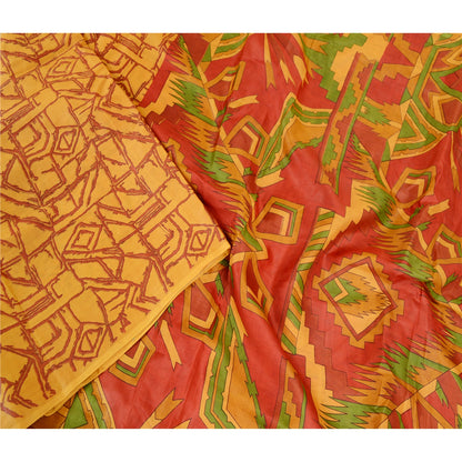 Санскритские винтажные сари желтое сари из чистого шелка с принтом 5 ярдов цветочная ткань для рукоделия из экологически чистой ткани