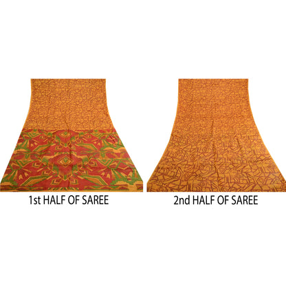 Санскритские винтажные сари желтое сари из чистого шелка с принтом 5 ярдов цветочная ткань для рукоделия из экологически чистой ткани