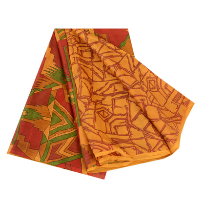 Санскритские винтажные сари желтое сари из чистого шелка с принтом 5 ярдов цветочная ткань для рукоделия из экологически чистой ткани