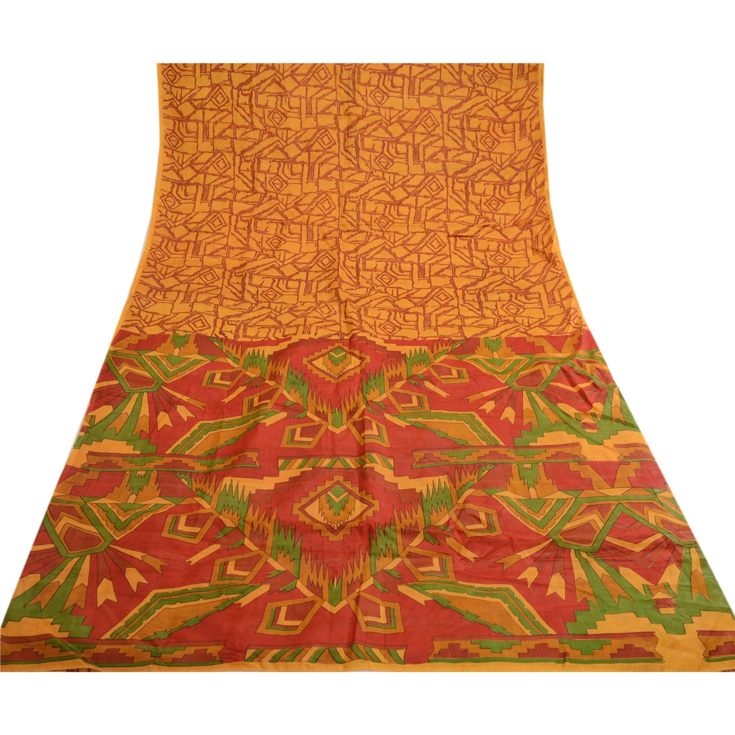 Санскритские винтажные сари желтое сари из чистого шелка с принтом 5 ярдов цветочная ткань для рукоделия из экологически чистой ткани