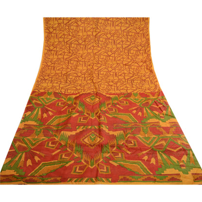 Санскритские винтажные сари желтое сари из чистого шелка с принтом 5 ярдов цветочная ткань для рукоделия из экологически чистой ткани