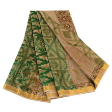 Load image into Gallery viewer, Sanskriti Vintage Brown Sarees Printed Pure Silk Zari Border Sari Craft Fabric
