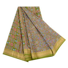 Load image into Gallery viewer, Sanskriti Vintage Green Indian Sarees Printed Pure Silk Sari Soft Craft Fabric
