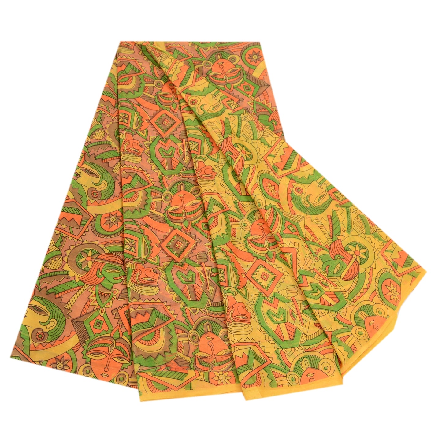 Sanskriti Vintage Yellow Human Face Printed Sarees Art Silk Sari Craft Sustainable Fabric