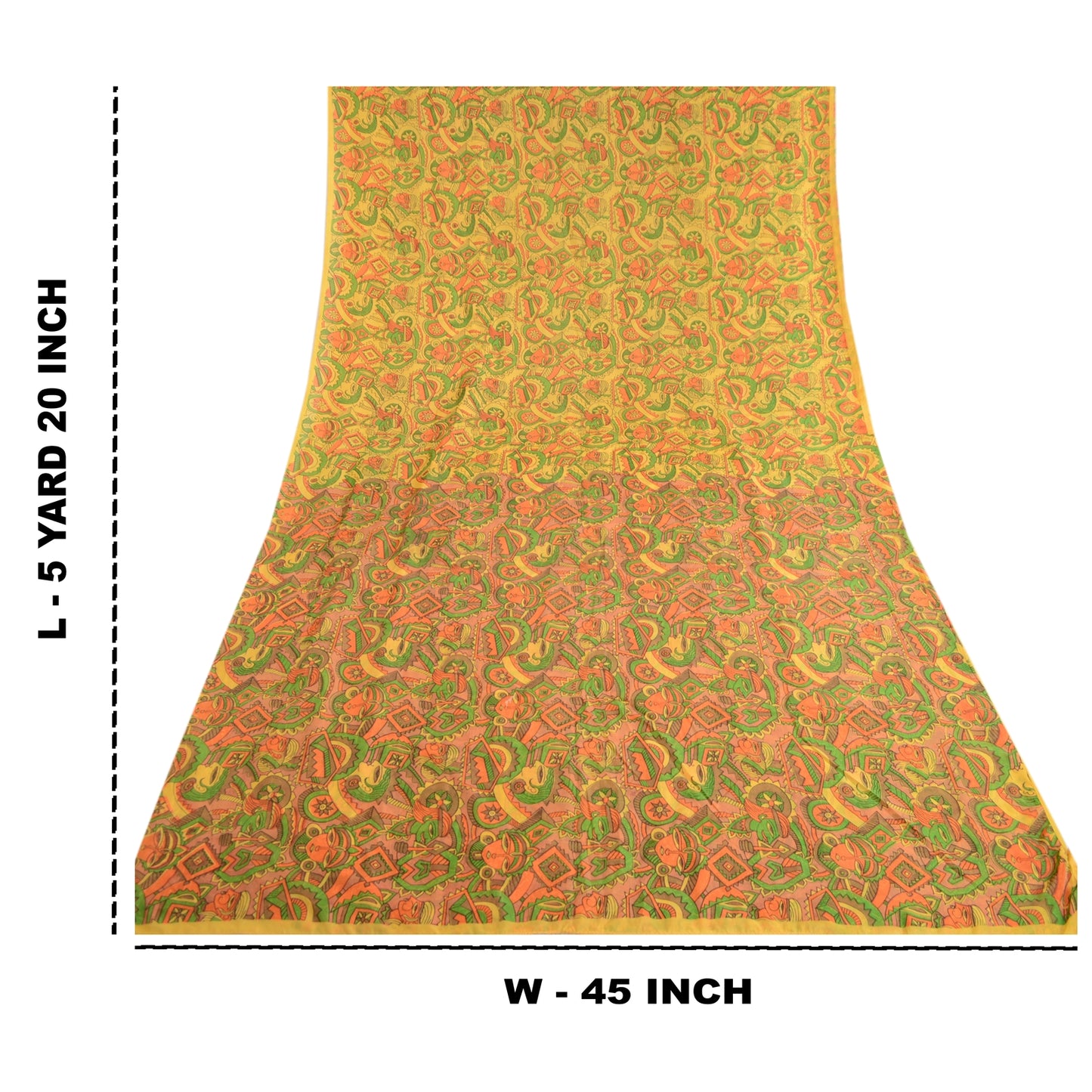 Sanskriti Vintage Yellow Human Face Printed Sarees Art Silk Sari Craft Sustainable Fabric