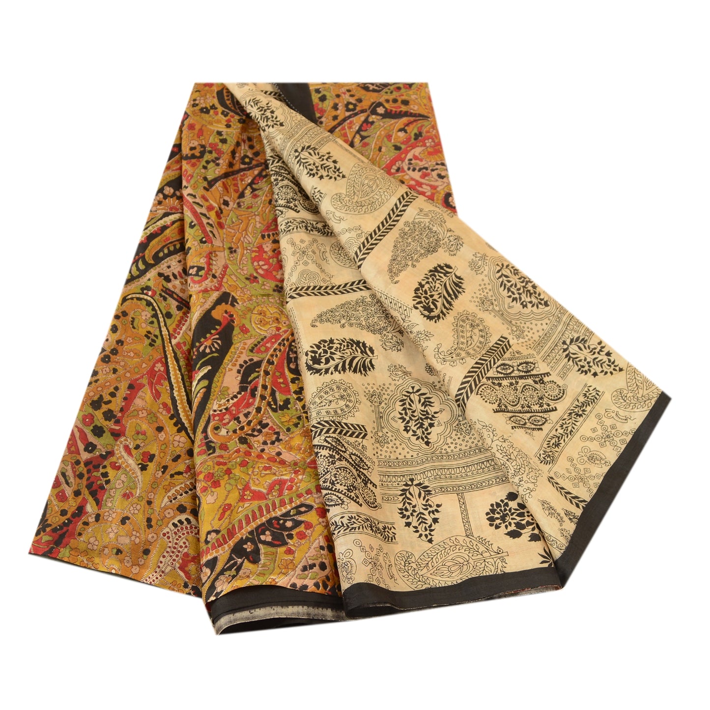 Sanskriti Vintage Ivory Sarees 100% Pure Silk Printed Sari Soft 5yd Craft Sustainable Fabric