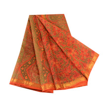 Load image into Gallery viewer, Sanskriti Vintage Red Sarees Pure Silk Printed Zari Border Sari 5yd Craft Fabric
