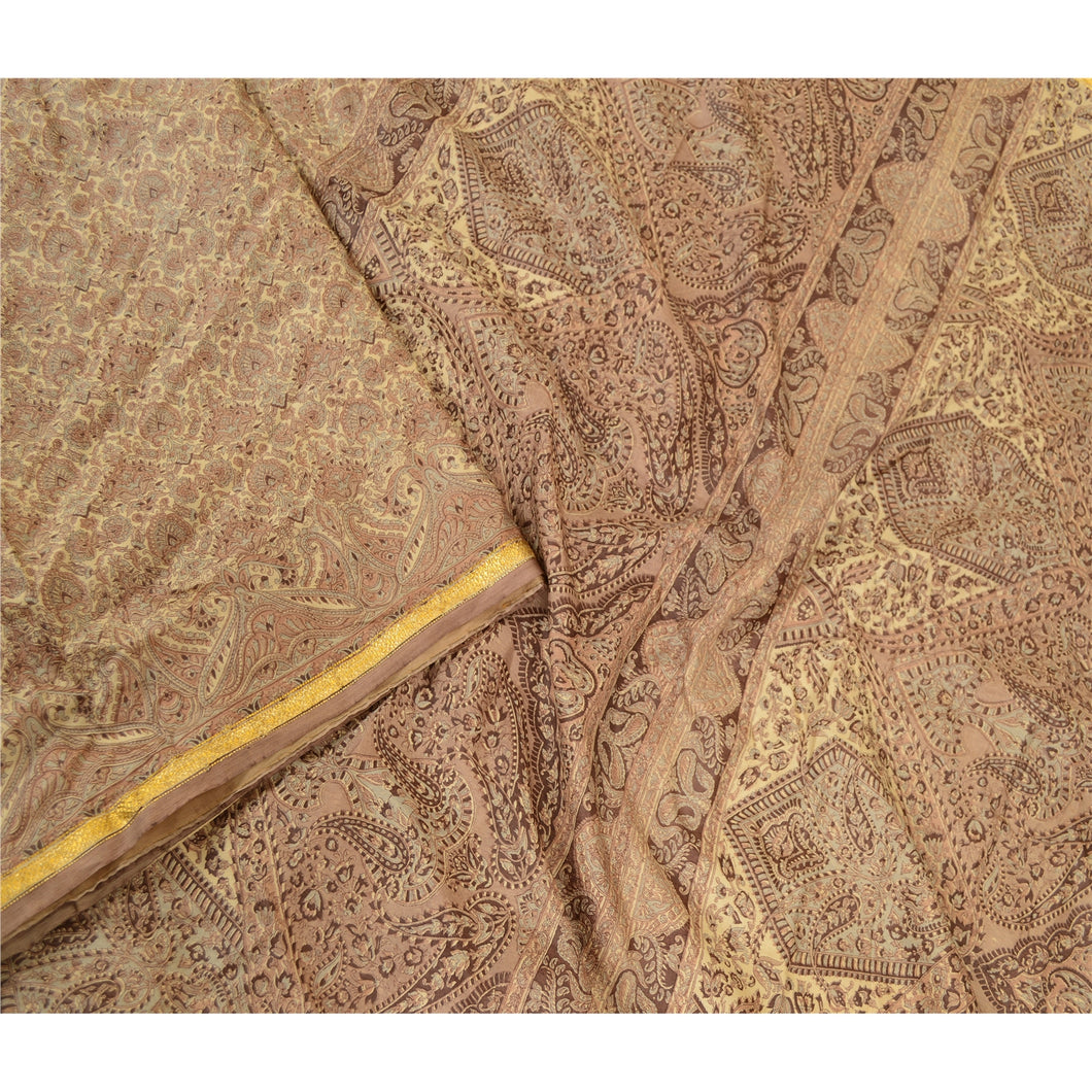 Sanskriti Vintage Brown Sarees Art Silk Printed Sari Floral Decor Craft Fabric