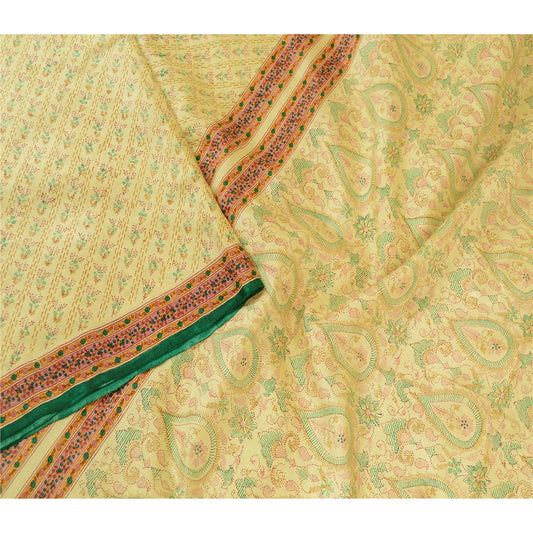 Санскритские винтажные сари кремового цвета из индийского чистого шелка с принтом сари с цветочным рисунком из экологически чистой ткани