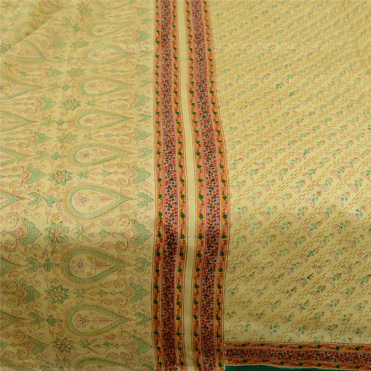 Санскритские винтажные сари кремового цвета из индийского чистого шелка с принтом сари с цветочным рисунком из экологически чистой ткани