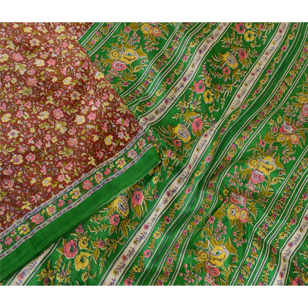 Сари Sanskriti Vintage темно-красного цвета, 100% чистый шелк, напечатанное сари, 5 ярдов, ткань для рукоделия, устойчивая к истиранию