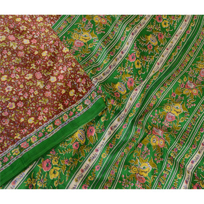 Сари Sanskriti Vintage темно-красного цвета, 100% чистый шелк, напечатанное сари, 5 ярдов, ткань для рукоделия, устойчивая к истиранию