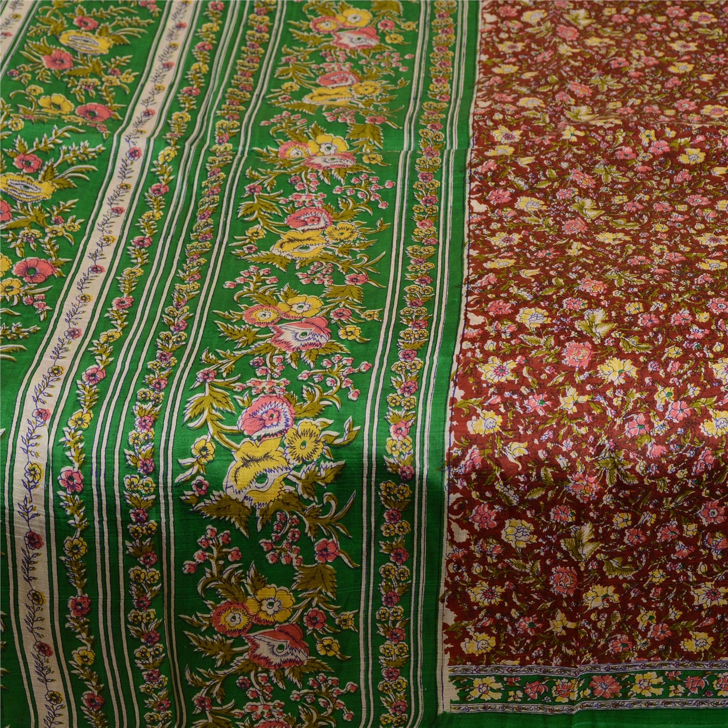 Сари Sanskriti Vintage темно-красного цвета, 100% чистый шелк, напечатанное сари, 5 ярдов, ткань для рукоделия, устойчивая к истиранию