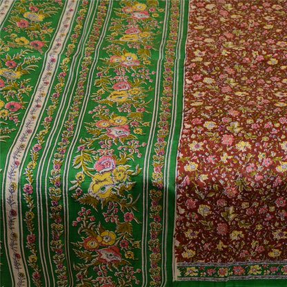 Сари Sanskriti Vintage темно-красного цвета, 100% чистый шелк, напечатанное сари, 5 ярдов, ткань для рукоделия, устойчивая к истиранию