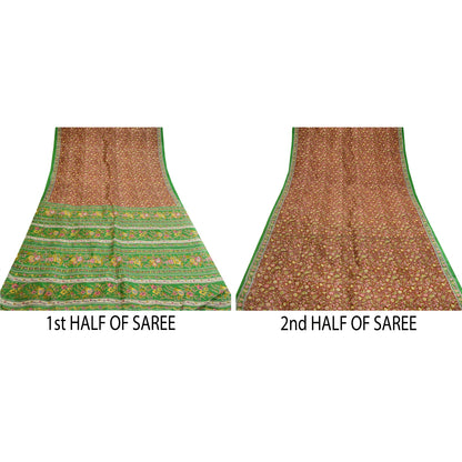 Сари Sanskriti Vintage темно-красного цвета, 100% чистый шелк, напечатанное сари, 5 ярдов, ткань для рукоделия, устойчивая к истиранию