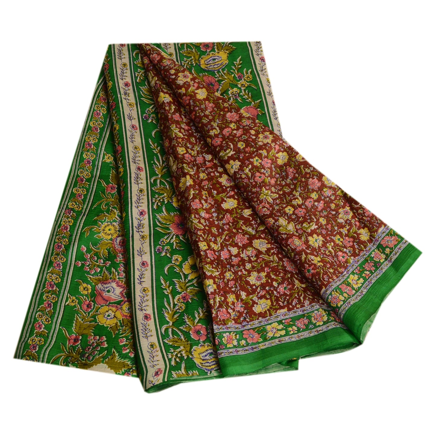 Сари Sanskriti Vintage темно-красного цвета, 100% чистый шелк, напечатанное сари, 5 ярдов, ткань для рукоделия, устойчивая к истиранию