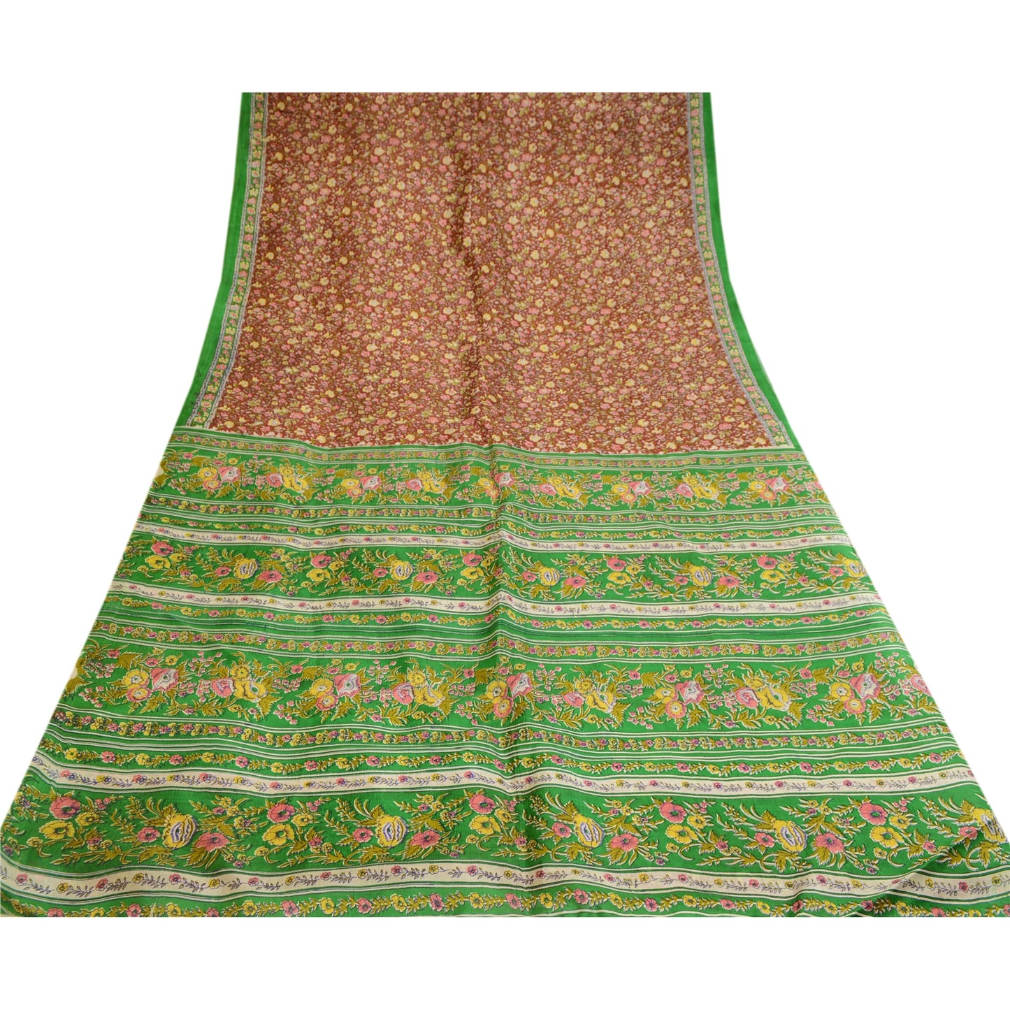 Сари Sanskriti Vintage темно-красного цвета, 100% чистый шелк, напечатанное сари, 5 ярдов, ткань для рукоделия, устойчивая к истиранию